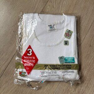 VTG Kmart Key 11 Men's White Wife Beater Tank Tops 2-PACK *Stains* Sz M